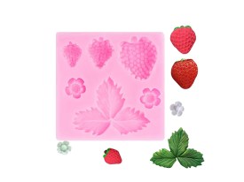 Molde silicona frutilla hojas y flores